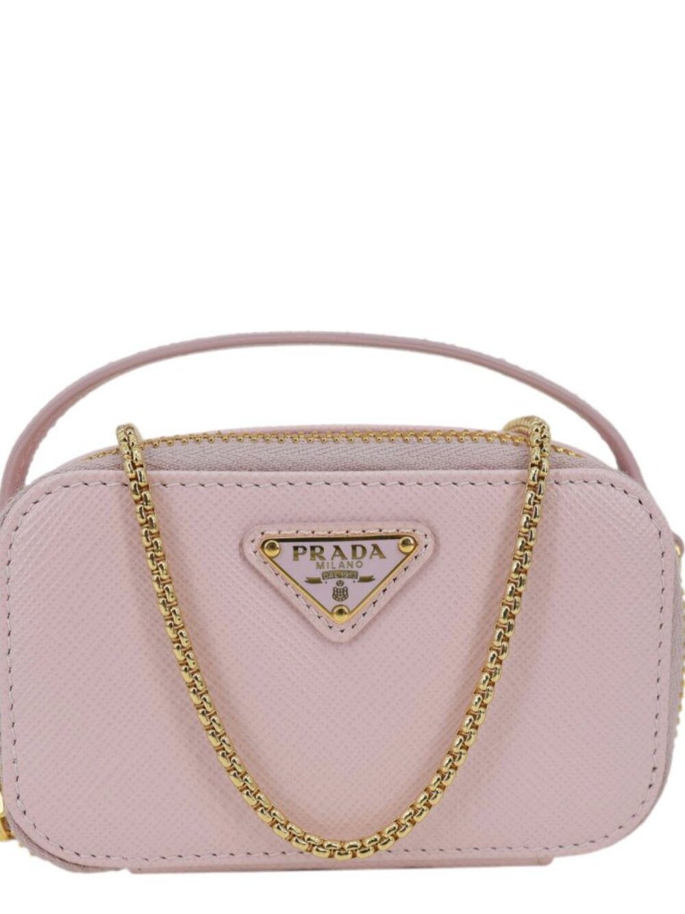 Prada  Mini Saffiano Leather Zip Crossbody Bag Pink